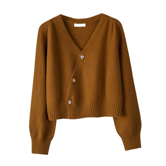 yotijay Women Knit Cardigan Sweater for Fall Winter V Neck Coat Jacket Long Sleeve Retro Brown