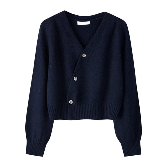 yotijay Women Knit Cardigan Sweater for Fall Winter V Neck Coat Jacket Long Sleeve Retro Navy