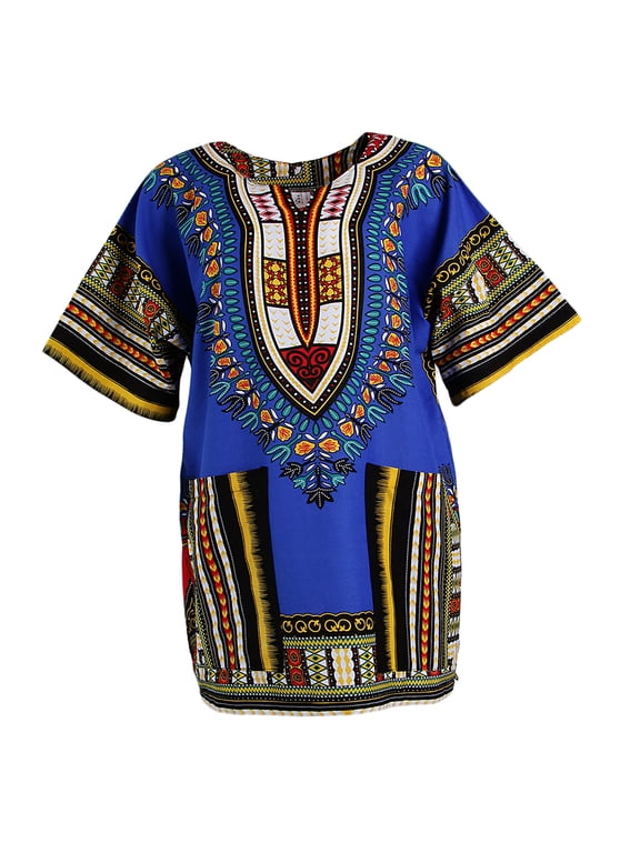 Women Short Sleeve Traditional African Dresses Africa Mini Dress Dashiki Blue