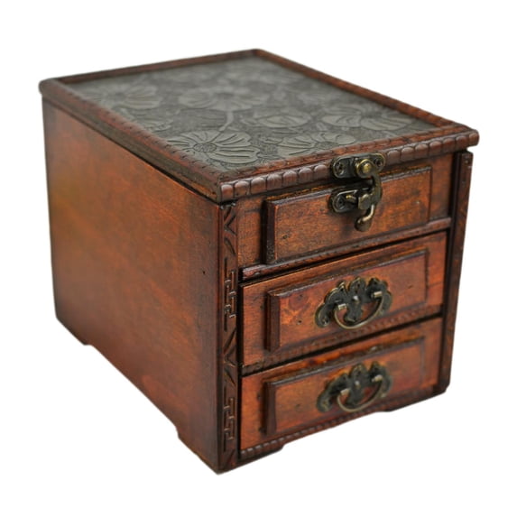 yotijay Wood Jewelry Box Jewelry Case Rustic Collectible Multifunctional with Mirror for