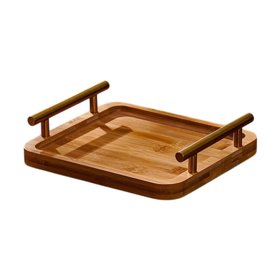 yotijay Wood Serving Tray Tea Drink Dessert Decorative with Rim Rectangle Light Wood L