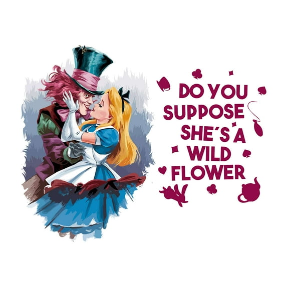 Do you Suppose Cute Girl Romantic Mad Hatter Cheshire Cat Alice in Wonderland Adventurous Creative Minimalist Cartoon Girls Boys Kid Room Design Nursery Fun Home Vinyl Decoration Size (12x10 inch)