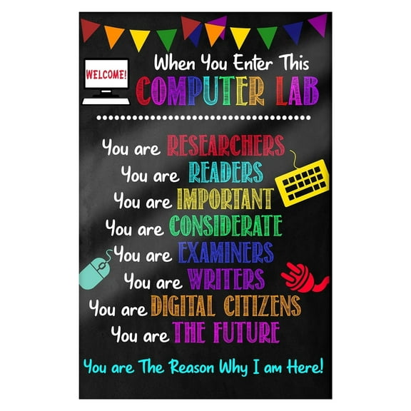 When you enter this computer lab PC Poster Computer Science Classroom Poster, Stem Technology Education Chart, Keyboard Coding Computer Lab Wall Art For Kids Class, Digital Keyboarding Posters