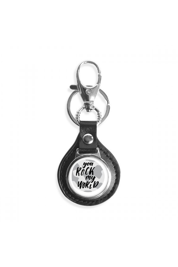 you rock my world quote style key chain keyholder hook leather metal