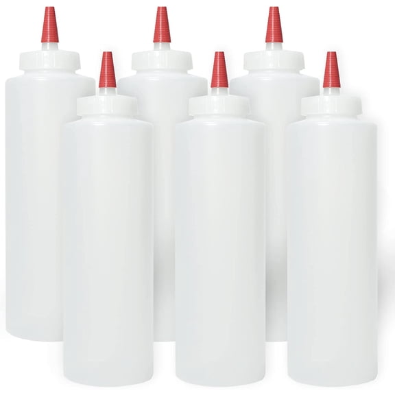 youjia Condiment Squeeze Bottles 16oz Wide Mouth Empty Squeeze Bottle Set with Red Tip Leak Proof, BPA Free - Squeeze Bottles for Sauces, Oils, Arts Crafts 6 Pack
