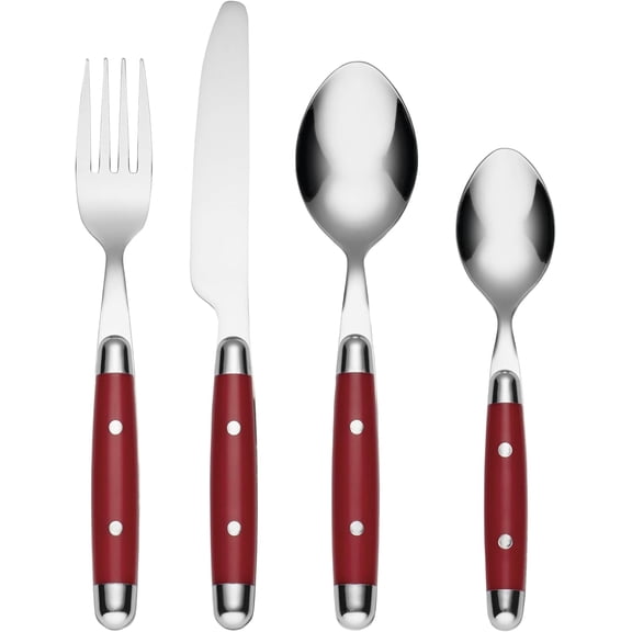 youjia Jubilee Red 16-Piece 18/0 Silverware Set for 4, Flatware