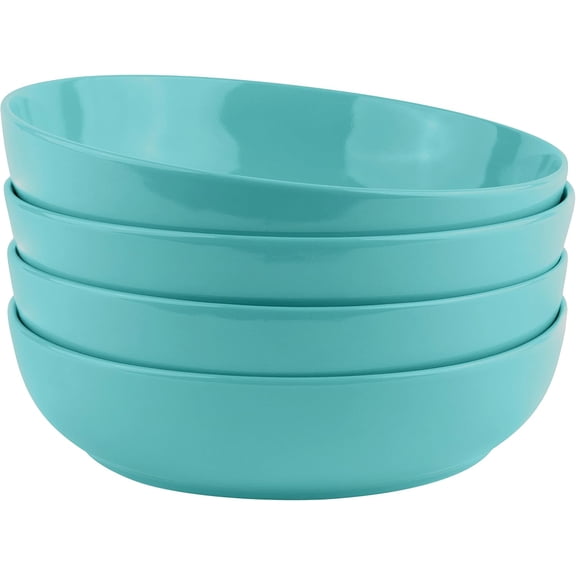 youjia Pasta Bowl, Salad Bowls, Soup, Serving Bowls, Ceramic, Large Capacity, Microwave & Dishwasher Safe, Set of 4, 40 Oz,(Light Turquoise)