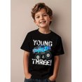 thumbnail image 1 of young and three monster truck boy t shirt for a 3rd birthday, 1 of 8