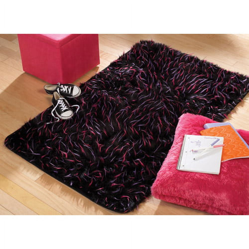 your zone faux fur spike rug, black, 3' x 4'8"