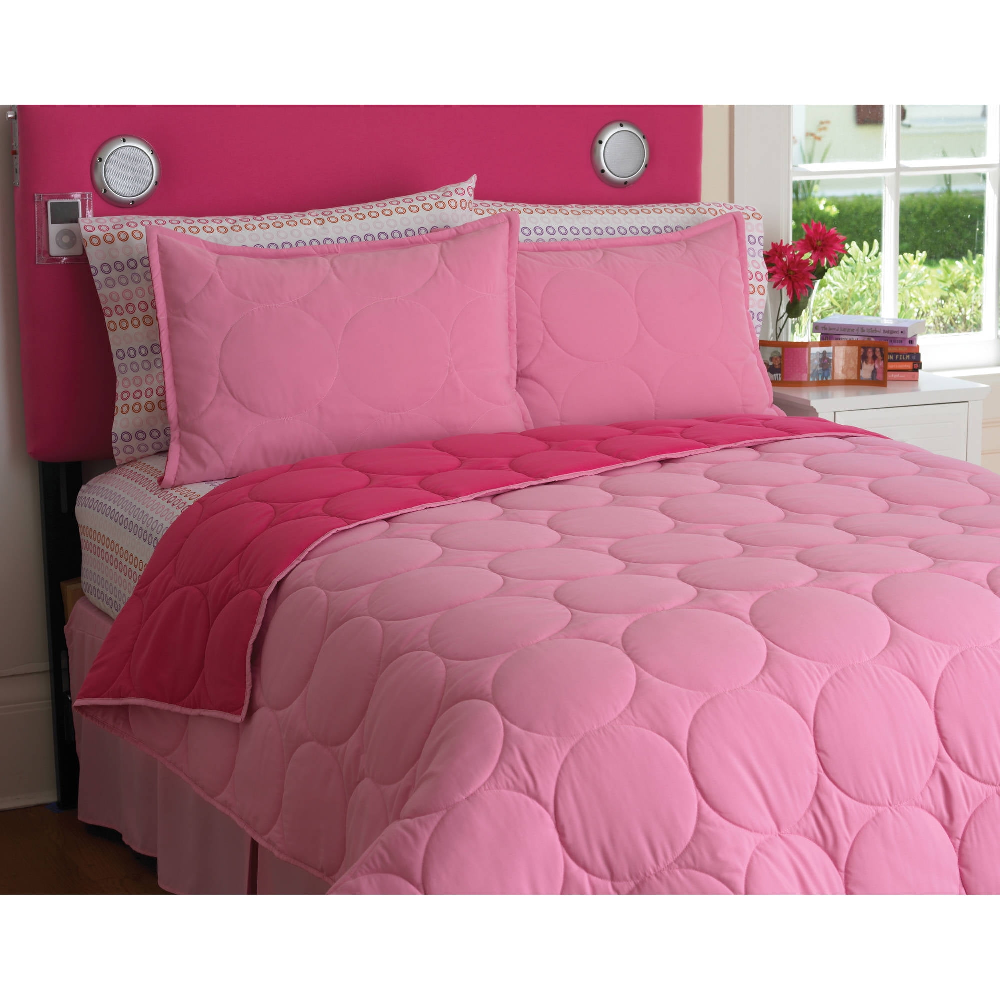 your zone reversible comforter and sham set, pink stitch