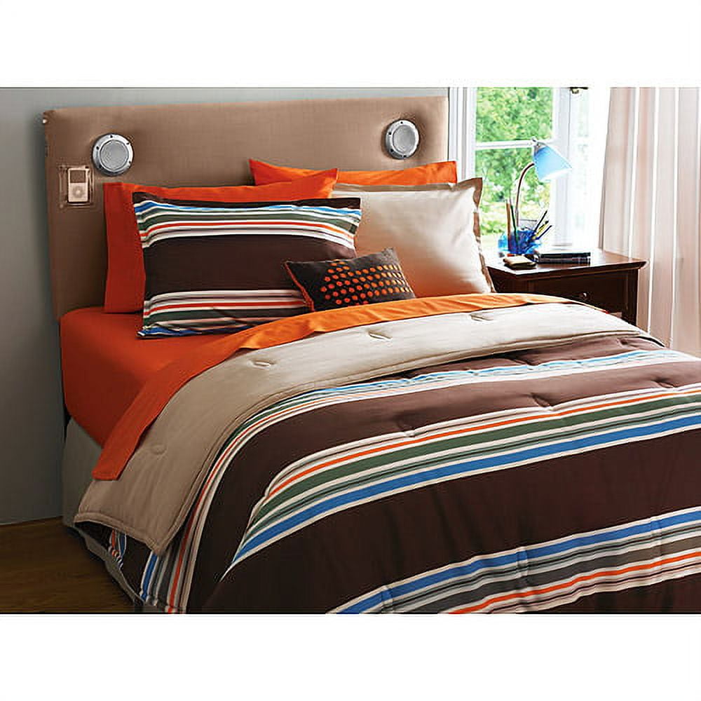 your zone reversible comforter & sham set, brown/santa cruz stripe