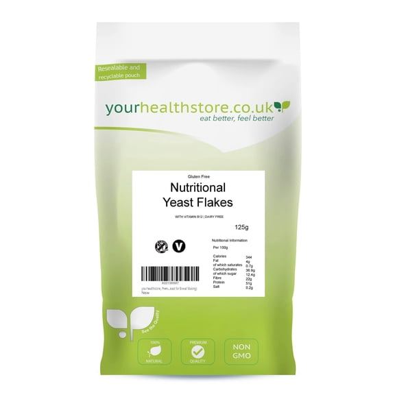 yourhealthstore Premium Nutritional Yeast Flakes 125g | with Vitamin B12 | Non GMO | Gluten Free | Dairy Free | Vegan Cheese Powder Alternative | (This is not yeast for bread making)