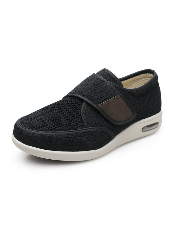 youyun Diabetic Shoes for Men with Velcro Elderly Men Walking Shoes Adjustable Closure,black 8