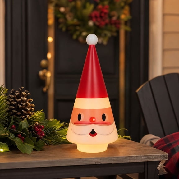 yoyouja Lighted Santa Claus Figurine, 7.87 x 4.72 in Resin Christmas Table Lamp Decor with White Hat for Mantel, Shelf, Desk, Nightstand and Holiday Home Displays.