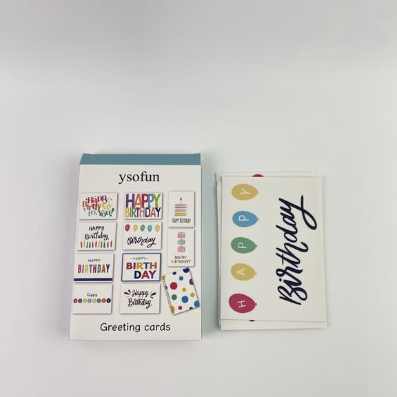 ysofun Greeting cards,Happy Birthday Cards Bulk with Short Message Inside, 5x7 Inch Thick Card Stock Assorted Birthday Cards with Envelopes - 6 pcs