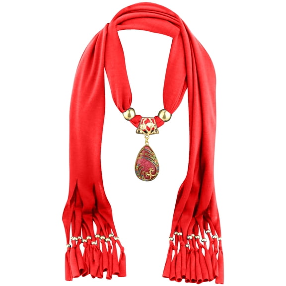 yuCgh Antique Gold Peacock Waterdrop Pendant Scarf, Women's Circular Ring Scarf, Ethnic Style Scarf, Bohemian Fashion Scarf for Women,Red