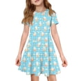 thumbnail image 1 of yuCgh Easter Dress for Girls, Floral Print Short Sleeve Summer Dress with Pocket, Casual Party Dress for Easter Day & Spring Season,Light Blue 120, 1 of 5