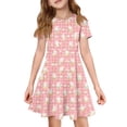 thumbnail image 1 of yuCgh Easter Dress for Girls, Floral Print Short Sleeve Summer Dress with Pocket, Casual Party Dress for Easter Day & Spring Season,Pink 160, 1 of 5