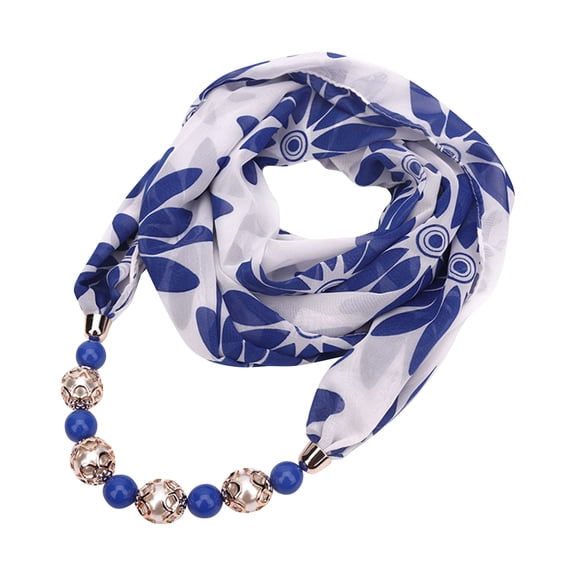 yuCgh Ethnic Women's Beaded Circular Ring Scarf, Sun Protection Silk Scarf, Necklace Scarf with Pendant, Bohemian Accessory, Summer Fashion Scarf for Women,Blue