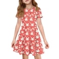 thumbnail image 1 of yuCgh Floral Print Easter Dress for Girls, Short Sleeve Summer Dress with Front Pocket, Lightweight Casual Party Dress for Kids,Red 120, 1 of 5