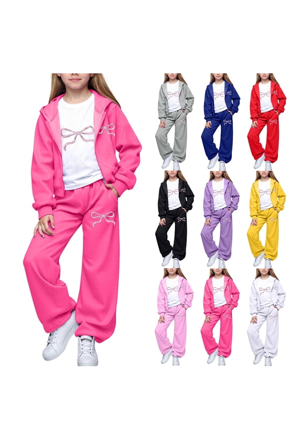 Girls' 3-Piece Set Base Layer & Jacket Outfit, Layered Winter Wear, Thermal Top, Pants, and Lightweight Jacket, Warm and Cozy for Cold Weather Activities,Pink 8Y