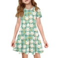 thumbnail image 1 of yuCgh Girls Easter Party Dress, Short Sleeve Summer Dress with Pocket & Floral Print, Lightweight Casual Easter Dress for Children,Light Green 130, 1 of 5