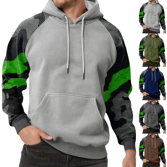 yuCgh Men's Camo Pattern Hooded Sweatshirt, Large Size Casual Pullover, Soft Fabric for Sports and Leisure, Classic Military Style Design,Light Brown XL