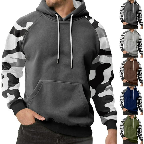 yuCgh Men's Camouflage Print Hoodie Sweatshirt, Plus Size Casual Sports Pullover, Durable Comfort Fit for Outdoor Activities and Casual Wear,Light Gray M