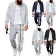 thumbnail image 1 of yuCgh Men's Casual Bomber Style Jacket and Jogger Pants Set, Two-Piece Athletic Outfit with Elastic Waist for Urban and Outdoor Wear,Navy L, 1 of 8