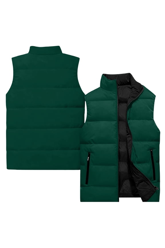 Men's Casual and Fashionable Sleeveless Vest with Solid-color Print, Cotton Jacket for Lightweight Layering and Stylish Outdoor Wear, Perfect for Spring and Fall,Dark Green 2XL