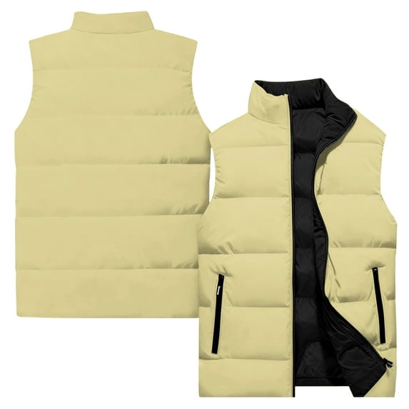 yuCgh Men's Casual and Fashionable Sleeveless Vest with Solid-color Print, Cotton Jacket for Lightweight Layering and Stylish Outdoor Wear, Perfect for Spring and Fall,Earthy Yellow M