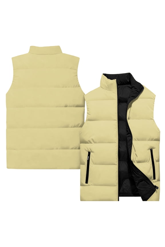 Men's Casual and Fashionable Sleeveless Vest with Solid-color Print, Cotton Jacket for Lightweight Layering and Stylish Outdoor Wear, Perfect for Spring and Fall,Earthy Yellow 3XL