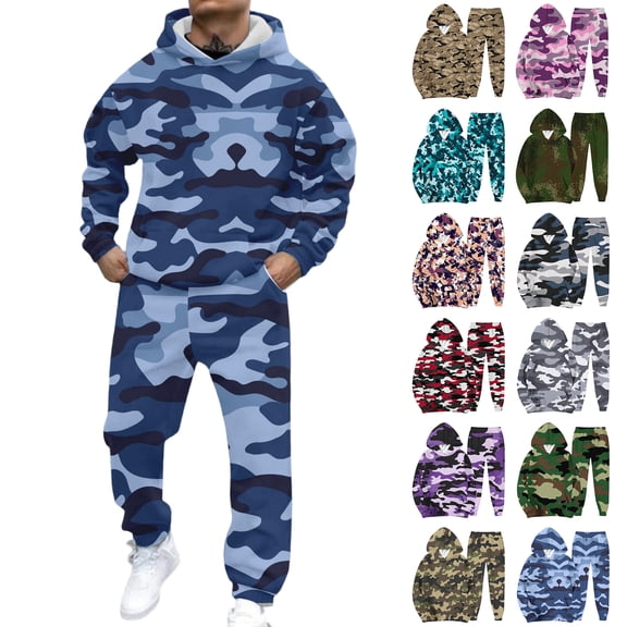 yuCgh Men's Casual and Personalized Printed Long Sleeve Hooded Sweatshirt and Sweatpants Two-Piece Set, Athletic Leisure Outfit for Gym, Lounge and Everyday Wear,Purple 3XL