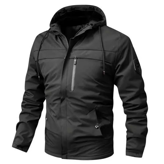 yuCgh Men's Casual Solid-color Hooded Zipper Jacket, Three-Proof Lightweight Windbreaker for All-Weather Protection, Windproof Waterproof and Abrasion-Resistant,Black 2XL