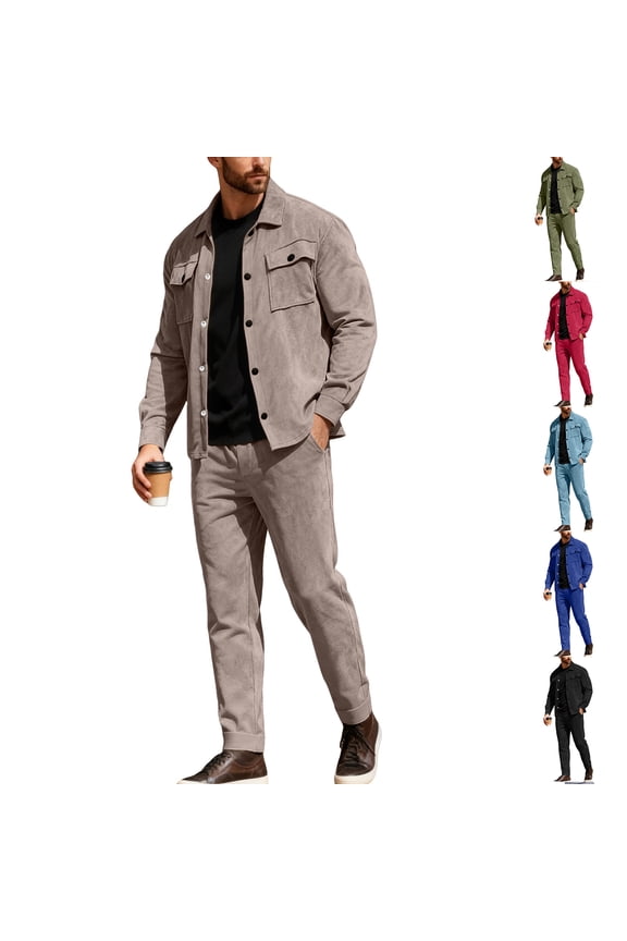 Men's Casual Sports Suede Business Button-Down Jacket and Pants Suit, Two-Piece Set for Smart Casual Wear, Durable and Stylish for Office and Outdoor Events,Light Blue 2XL