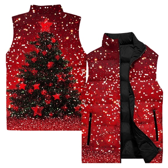 yuCgh Men's Casual and Fashionable Sleeveless Vest with Christmas Print, Cotton Jacket for Festive Layering, Lightweight and Stylish,Vermilion XL