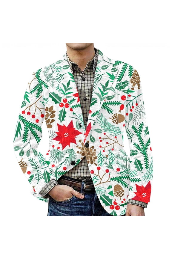 Men's Christmas Corduroy Jacket with Warm Pockets and Suit Style, Casual Cardigan for Holiday Events, Durable Fabric,Dark Green 2XL