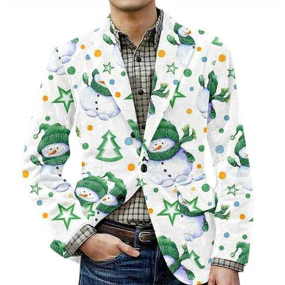 yuCgh Men's Christmas Corduroy Jacket with Warm Pockets and Suit Style, Casual Cardigan for Holiday Events, Durable Fabric,Light Blue XL