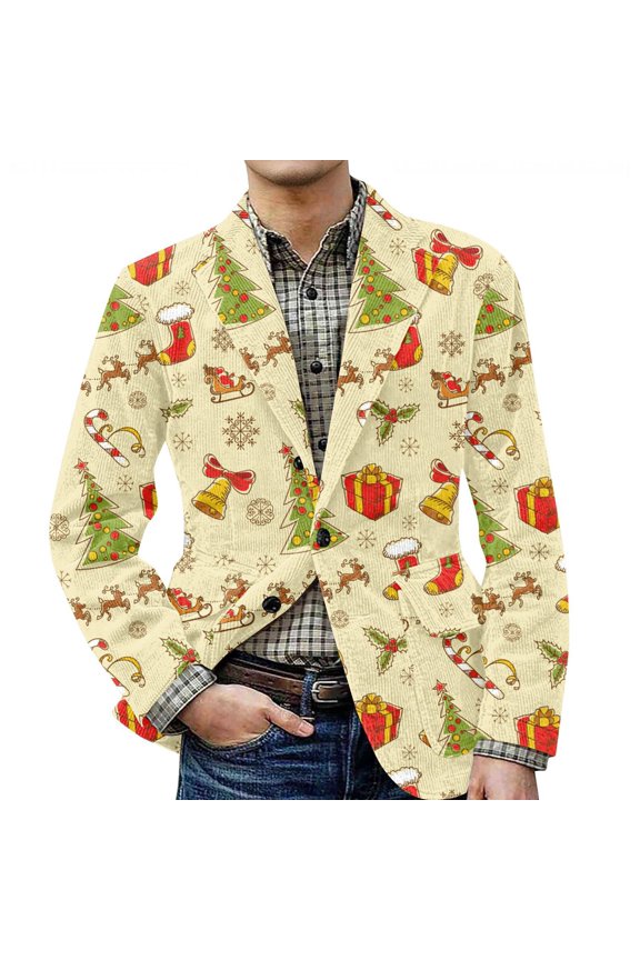 Men's Christmas Corduroy Jacket with Warm Pockets and Suit Style, Casual Cardigan for Holiday Events, Durable Fabric,Light Green M