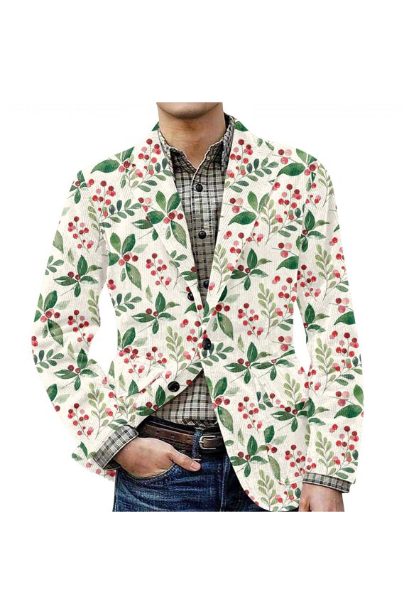 Men's Christmas Corduroy Jacket with Warm Pockets and Suit Style, Casual Cardigan for Holiday Events, Durable Fabric,Mint Green M
