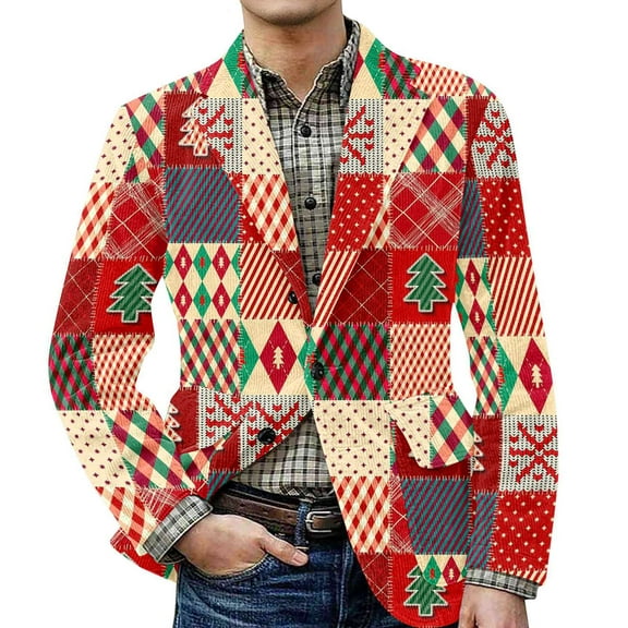 yuCgh Men's Christmas Corduroy Jacket with Warm Pockets and Suit Style, Casual Cardigan for Holiday Events, Durable Fabric,Red 3XL