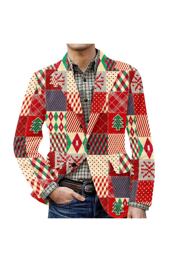 Men's Christmas Corduroy Jacket with Warm Pockets and Suit Style, Casual Cardigan for Holiday Events, Durable Fabric,Red M