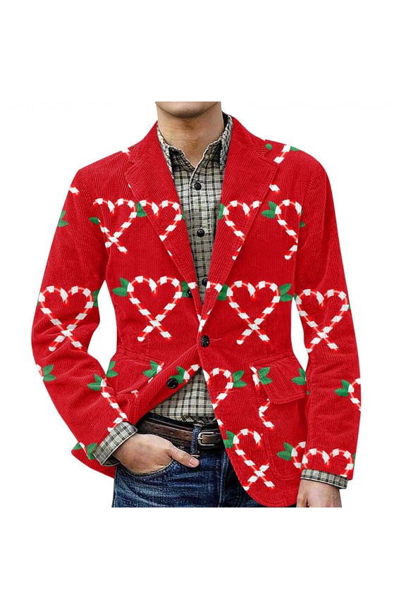 Men's Christmas Corduroy Jacket with Warm Pockets and Suit Style, Casual Cardigan for Holiday Events, Durable Fabric,Wine M