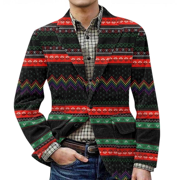 yuCgh Men's Christmas Themed Corduroy Jacket with Warm Pockets and Suit Style, Casual Cardigan for Men, Fun and Functional,Watermelon Red 2XL