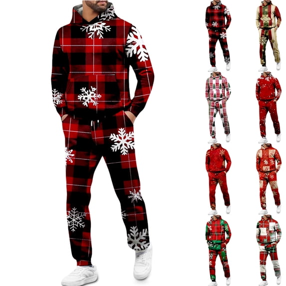 yuCgh Men's Christmas Themed Two-Piece Hooded Sweatshirt and Jogging Pants Set, Festive Athletic Wear for Men in Holiday Season and Casual Use,Light pink XL