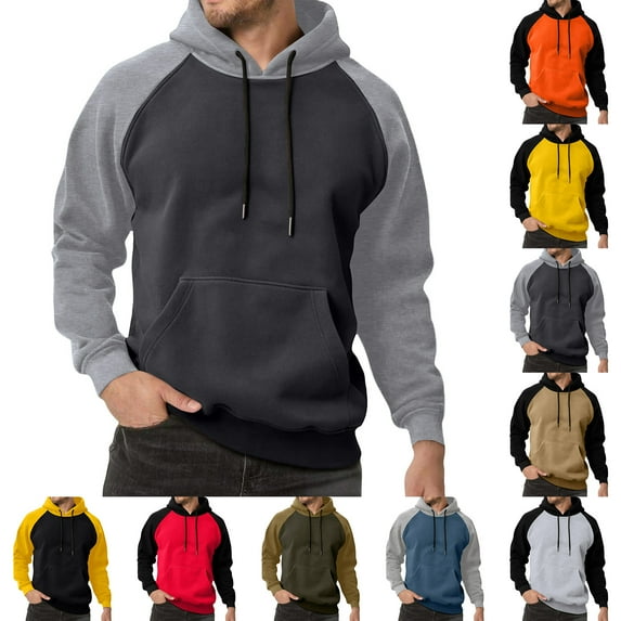 yuCgh Men's Colorblock Hoodie Sweatshirt, Plus Size Casual Sports Pullover, Trendy Two-Tone Design for Loose Fit and Everyday Comfort,Light Gray 2XL