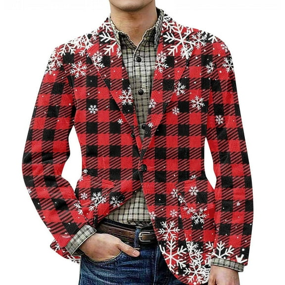 yuCgh Men's Corduroy Jacket with Ugly Christmas Design and Warm Pockets, Suit Cardigan for Casual Use,Vermilion M