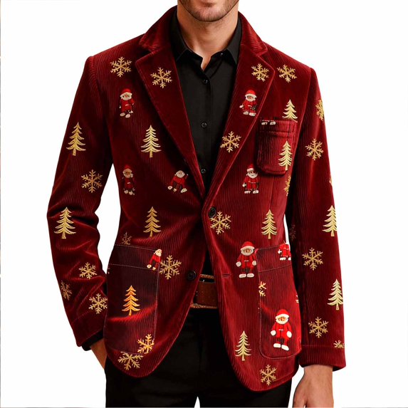 yuCgh Men's Corduroy Suit Jacket with Printed Details and Warm Pockets, Cardigan for Casual Use, Perfect for Daily Adventures,Hot Pink 2XL