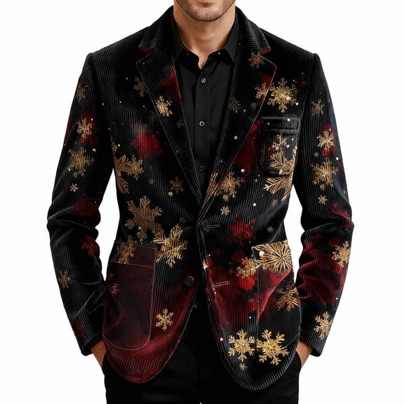 yuCgh Men's Corduroy Suit Jacket with Printed Details and Warm Pockets, Cardigan for Casual Use, Perfect for Daily Adventures,Multicolor M