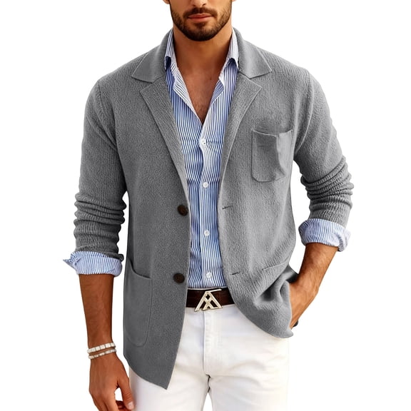 yuCgh Men's Fashion Leisure Suit with Slim Fit, Ideal for Parties and Weddings, Casual Blazer Coat for Smart Occasions,Light Gray L